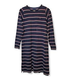 Ralph Lauren Womens Long Striped Cotton Knit T-Shirt Dress Preppy Size XL READ